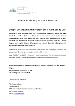 Doppel-Lesung im LKH Freistadt am 8. April, um 19 Uhr