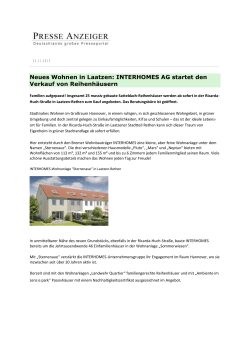 Neues Wohnen in Laatzen: INTERHOMES AG startet den Verkauf