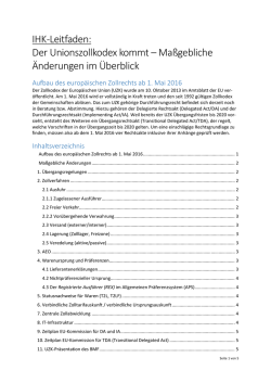 IHK‐Leitfaden: Der Unionszollkodex kommt – Maßgebliche