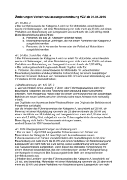 Änderungen Verkehrszulassungsverordnung VZV ab 01.04.2016