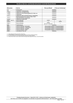 Preisliste für Mobilfunkdienstleistungen