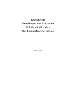 Grundlagen der Speziellen Relativit&auml;tstheorie