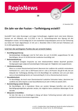 Ein Jahr vor der Fusion &ndash; Tarifeinigung erzielt!!