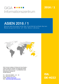 ASIEN 2016 / 1 Neuerwerbungsliste der Fachbibliothek Asien / New