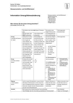 Information Umzug/Adress&auml;nderung - Strassenverkehrs