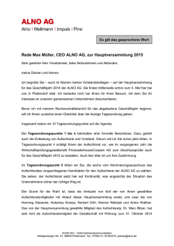 Hauptversammlung der ALNO AG 2015 Rede Max M&uuml;ller