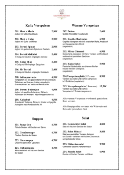Kalte Vorspeisen Suppen Warme Vorspeisen Salat