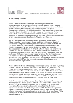 Dr. des. Philipp Zehmisch Philipp Zehmisch studierte Ethnologie