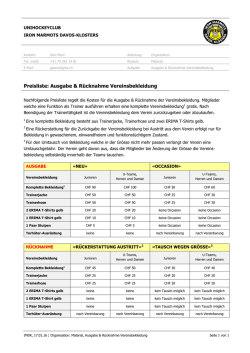 Dokument, Vereinsbekleidung Preisliste