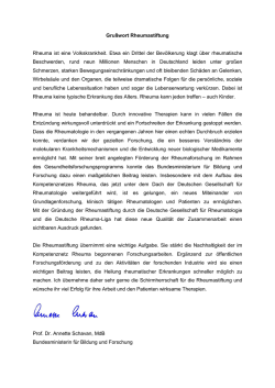 Gru&szlig;wort Rheumastiftung Rheuma ist eine Volkskrankheit. Etwa ein