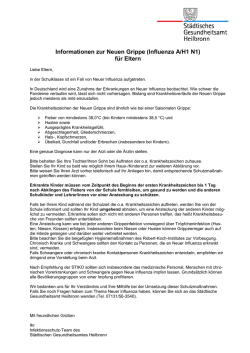 Informationen zur Neuen Grippe (Influenza A/H1 N1) f&uuml;r Eltern