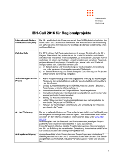 IBH-Call 2016 für Regionalprojekte