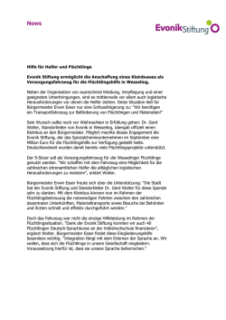 Hilfe f&uuml;r Helfer und Fl&uuml;chtlinge Evonik Stiftung erm&ouml;glicht die