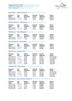 Flugplan Sommer 2016 Timetable Summer 2016 Gültig ab 27. März