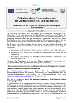 Information f&uuml;r die Tr&auml;ger zur Erhebung und Meldung der
