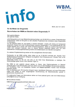 Informationen f&uuml;r die Mieter am Standort neben der Singerstra&szlig;e 77
