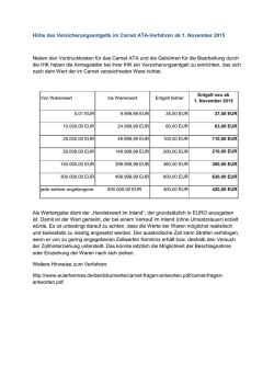 H&ouml;he des Versicherungsentgelts im Carnet ATA