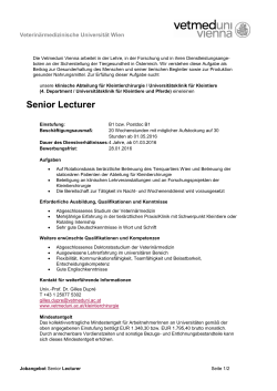 Senior Lecturer - Veterinärmedizinische Universität Wien