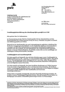 Unabhängigkeitserklärung des Abschlussprüfers