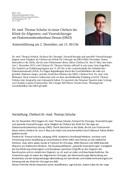 Dr. med. Thomas Schulze ist neuer Chefarzt der Klinik für Allgemein