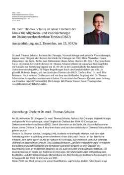 Dr. med. Thomas Schulze ist neuer Chefarzt der Klinik f&uuml;r Allgemein