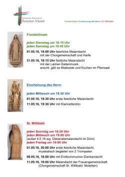 jeden Mittwoch um 19.30 Uhr 01.05.16, 19:30 Uhr erste feierliche