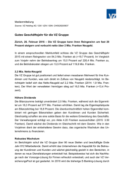 Gutes Gesch&auml;ftsjahr f&uuml;r die VZ Gruppe