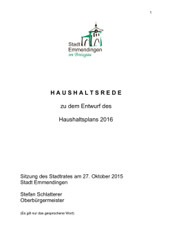 HAUSHALTSREDE zu dem Entwurf des Haushaltsplans 2016