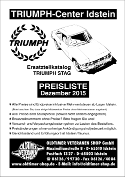 Preisliste TRIUMPH Stag - Oldtimer Veteranen Shop