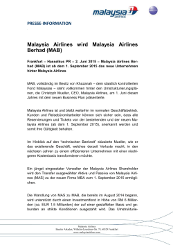 Malaysia Airlines wird Malaysia Airlines Berhad (MAB)