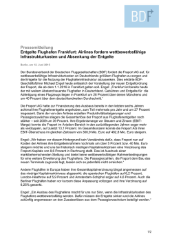 Pressemitteilung Entgelte Flughafen Frankfurt: Airlines fordern