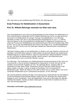 Erste Professur für Notfallmedizin in Deutschland Prof. Dr. Wilhelm