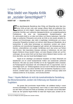 Was bleibt von Hayeks Kritik an &bdquo;sozialer Gerechtigkeit&ldquo;?