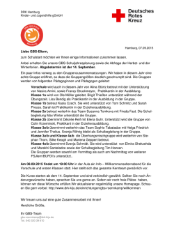 Liebe GBS-Eltern, zum Schulstart m&ouml;chten wir Ihnen - DRK-KiJu