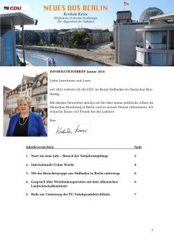 Kordula Kovac informiert aus Berlin 1/2016