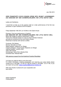 July 15th 2015 OPER FRANKFURT`S 2015/16 SEASON OPENS