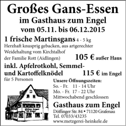 Gro&szlig;es Gans-Essen - Metzgerei Heinkele