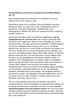 Pressemitteilung 29.1.16 - Verein «Pro Zweckverband Spital Affoltern