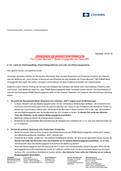 DRINGENDE SICHERHEITSINFORMATION F&uuml;r Puritan Bennett