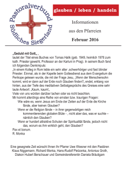 Informationen aus den Pfarreien Februar 2016 glauben