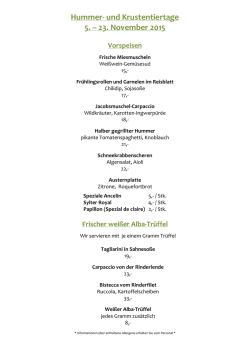 Hummer- und Krustentiertage 5. &ndash; 23. November 2015