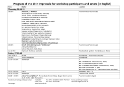 Program of the 13th Impronale for workshop participants and actors