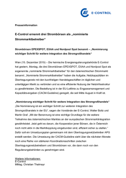 E-Control ernennt drei Stromb&ouml;rsen als &bdquo;nominierte