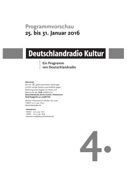 Programmvorschau 25. bis 31. Januar 2016