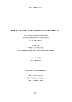 DISS. ETH Nr. 22663 ROLE OF FOXA2 - ETH E