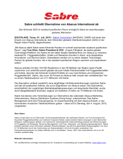 01. Juli 2015 Sabre schließt Übernahme von