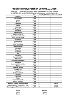 Preisliste Brot/Brötchen vom 01.02.2016