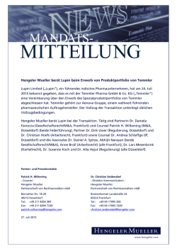 Hengeler Mueller ber&auml;t Lupin beim Erwerb von Produktportfolio von