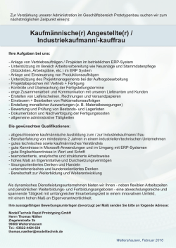 Kaufmänischer Angestellte/r - ModellTechnik Rapid Prototyping GmbH