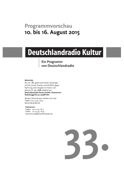 Programmvorschau 10. bis 16. August 2015